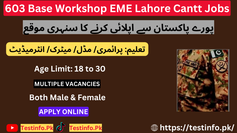 603 Base Workshop EME Lahore Cantt Jobs